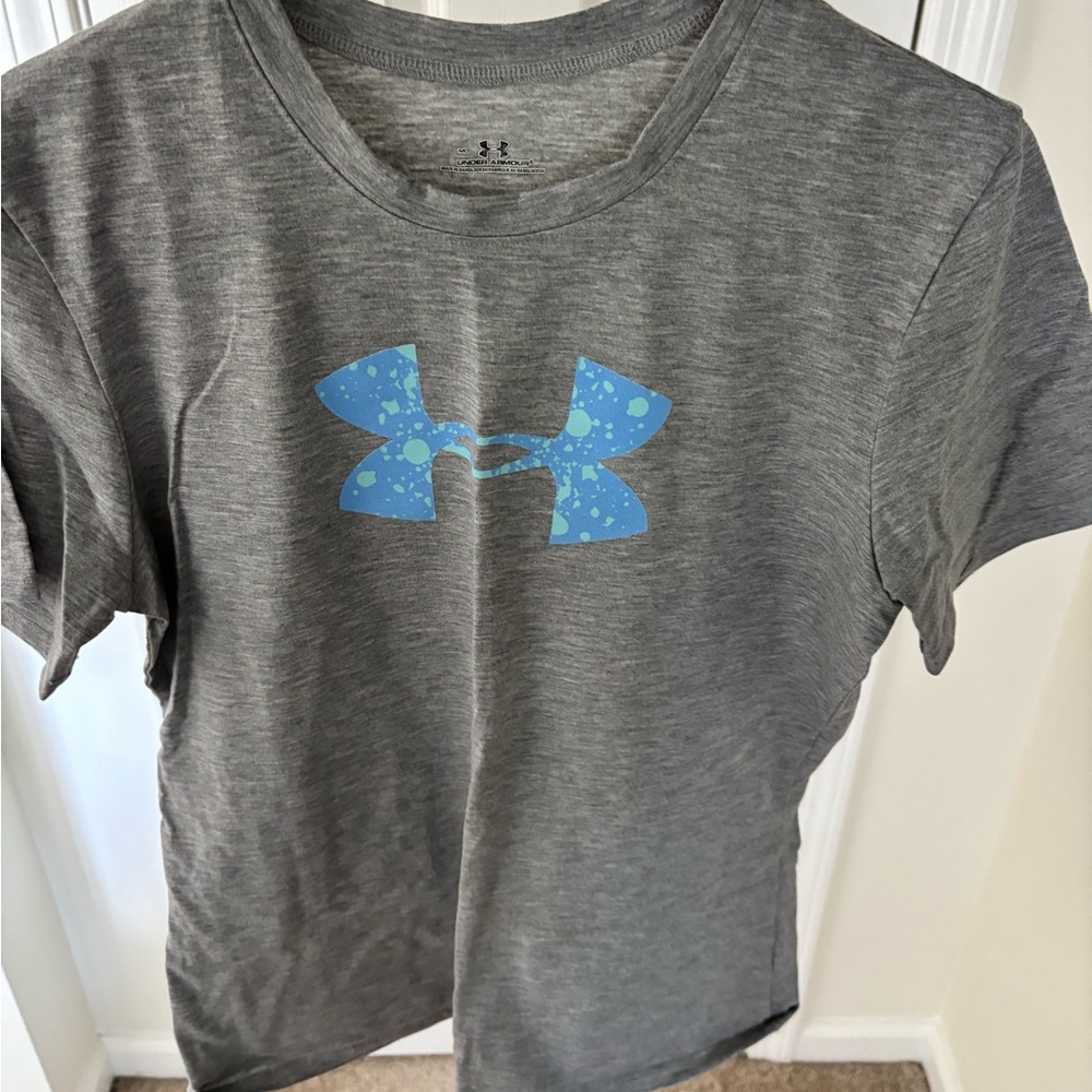 Under Armour Women's Gray Tee with Blue Logo